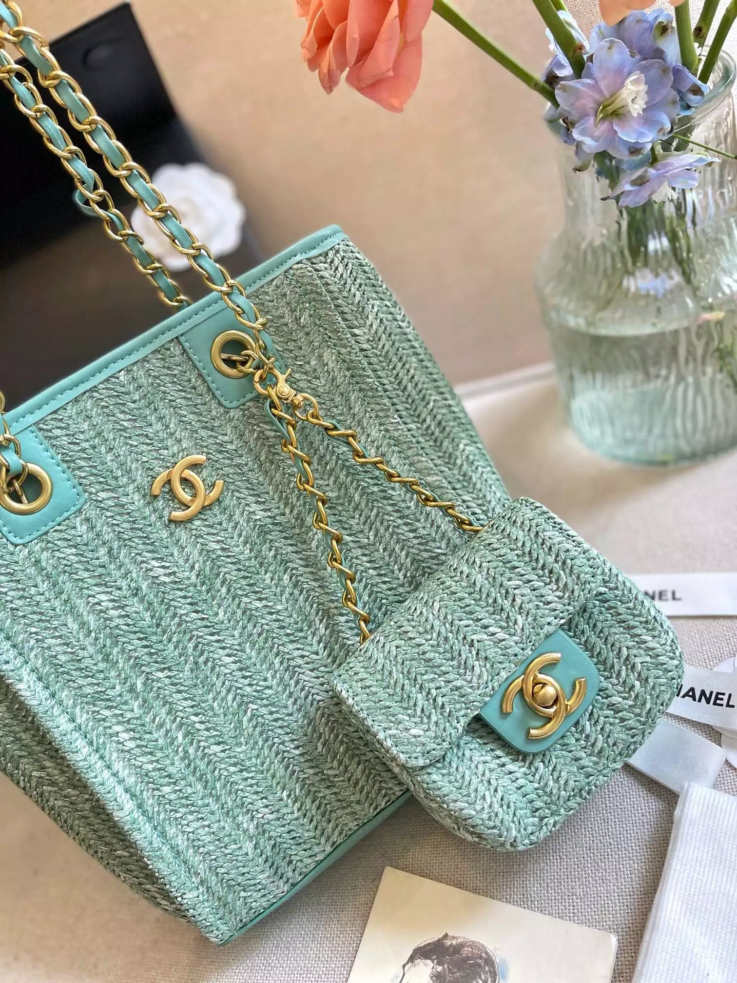 Chanel Deauville Tote Bag Gray Tweed Handbag - 11
