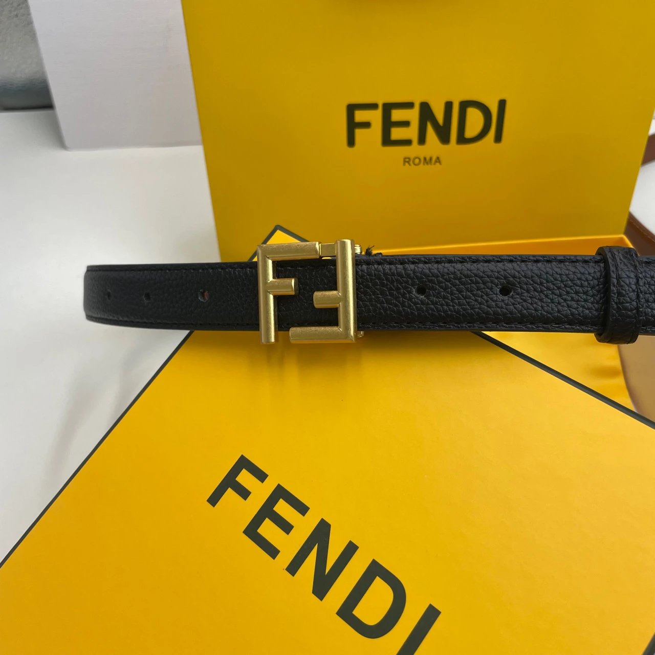 Fendi FF Logo Buckle Leather Belt Burgundy - 15