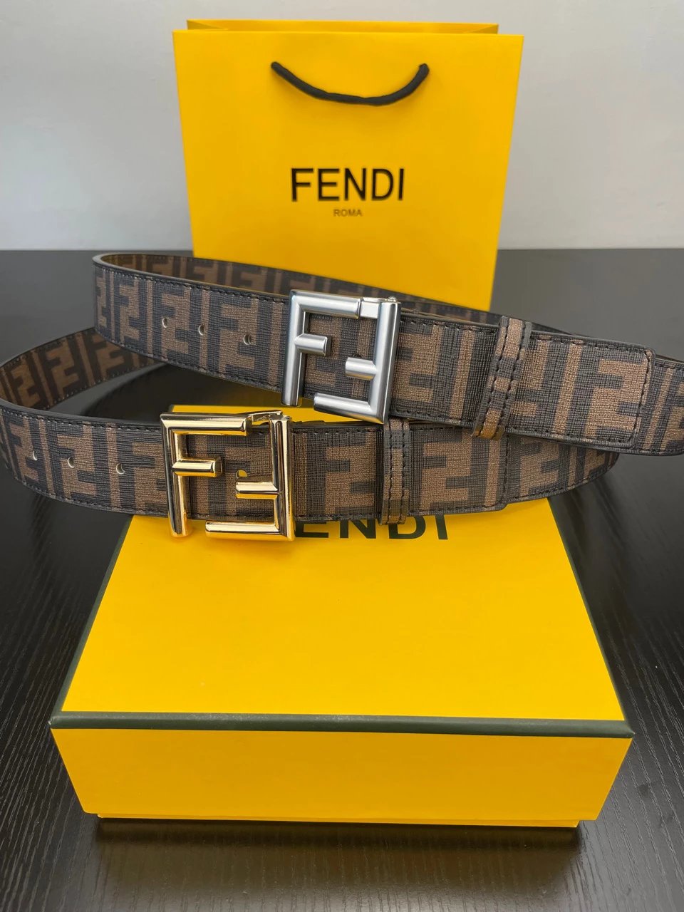 Fendi FF Logo Buckle Leather Belt Burgundy - 7