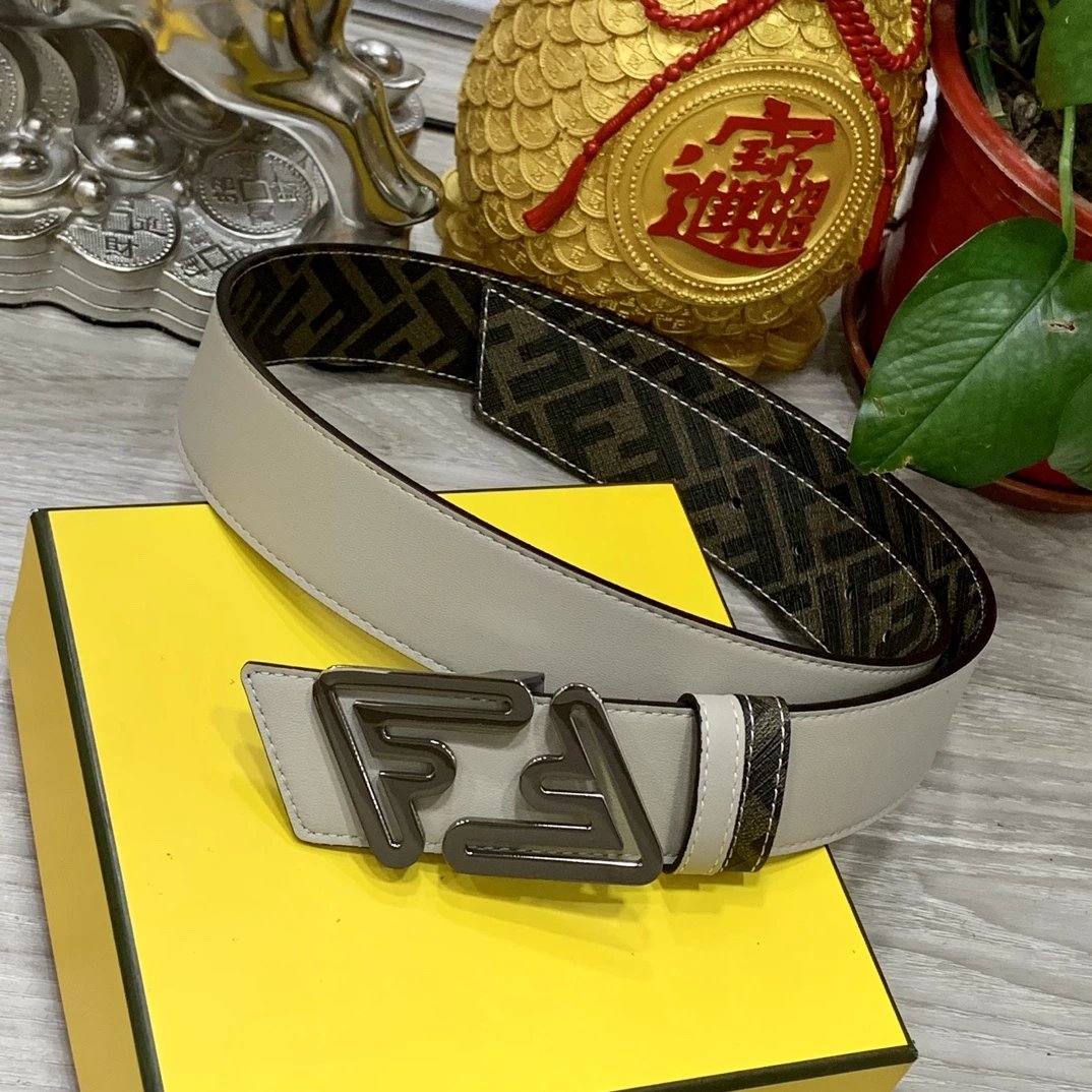Fendi FF Logo Croc-Embossed Leather Belt Black - 5