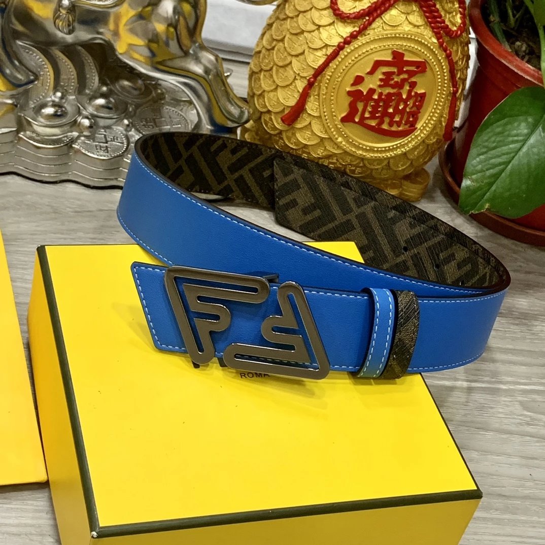 Fendi FF Logo Croc-Embossed Leather Belt Black - 2