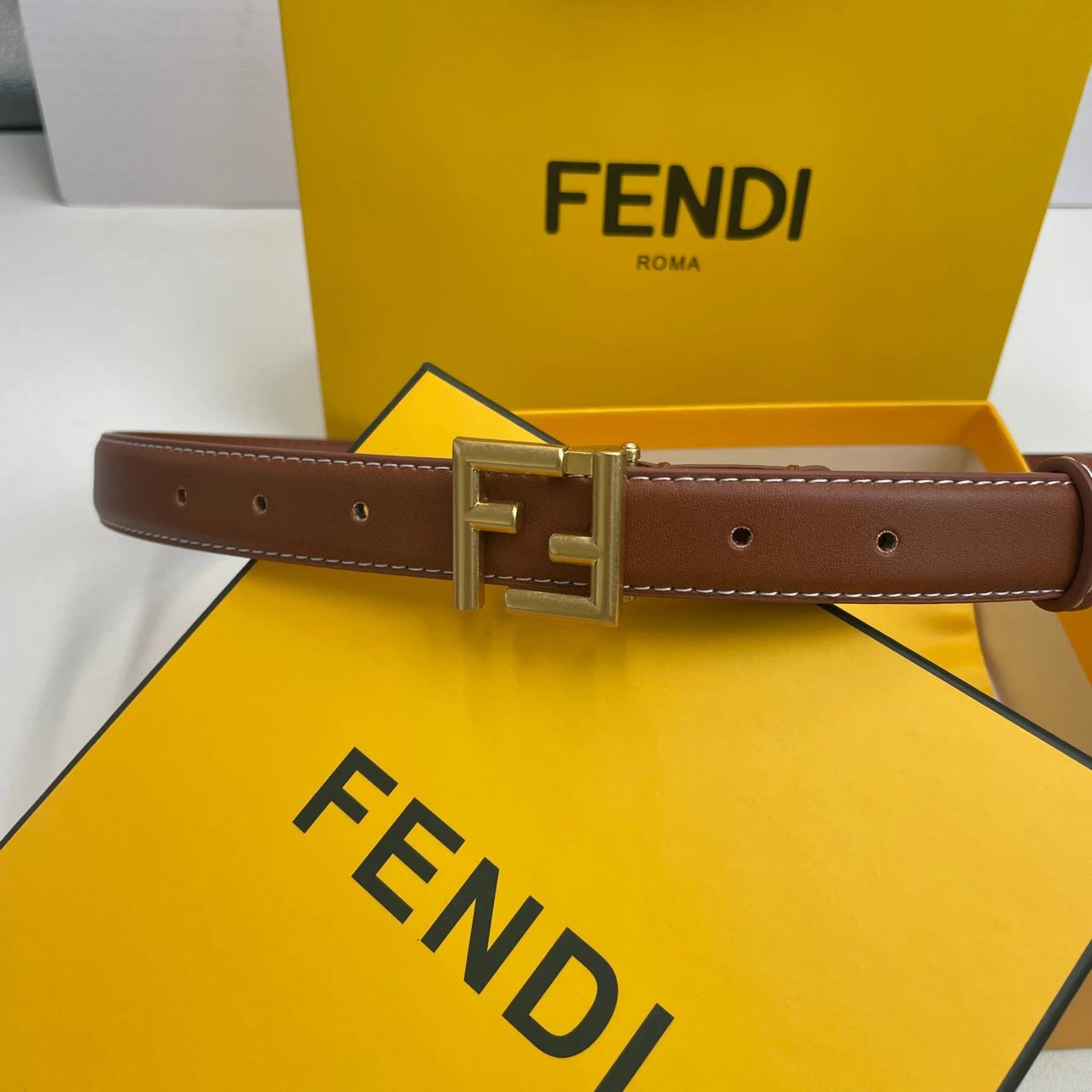 Fendi FF Logo Buckle Leather Belt Burgundy - 16