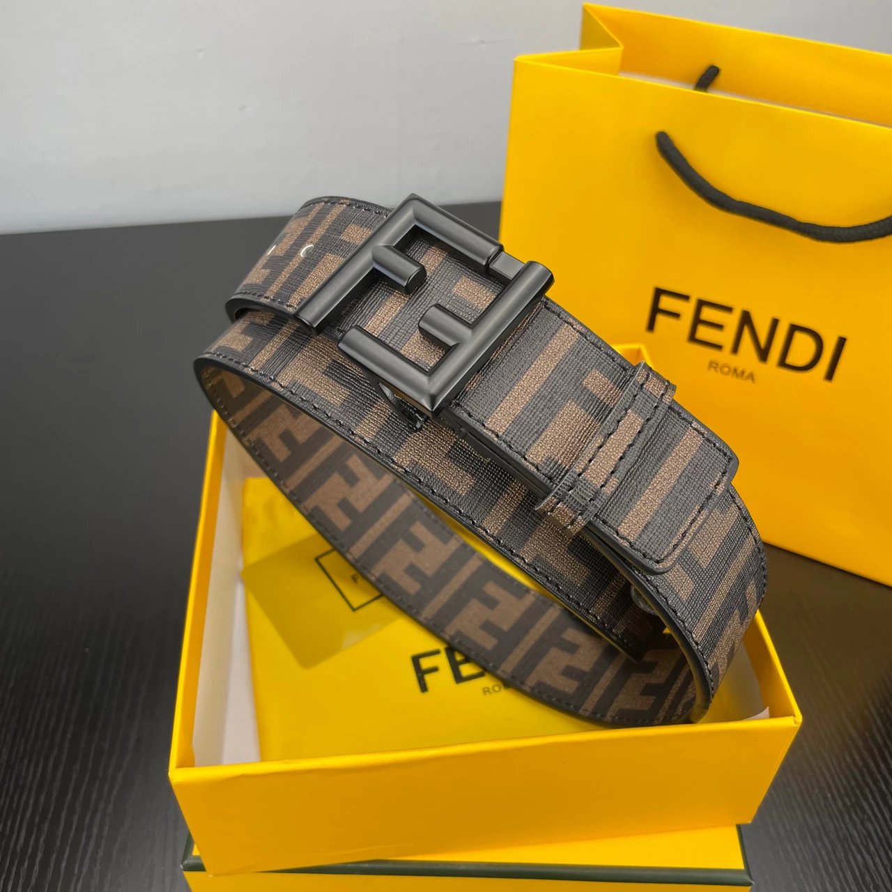 Fendi FF Logo Buckle Leather Belt Burgundy - 9