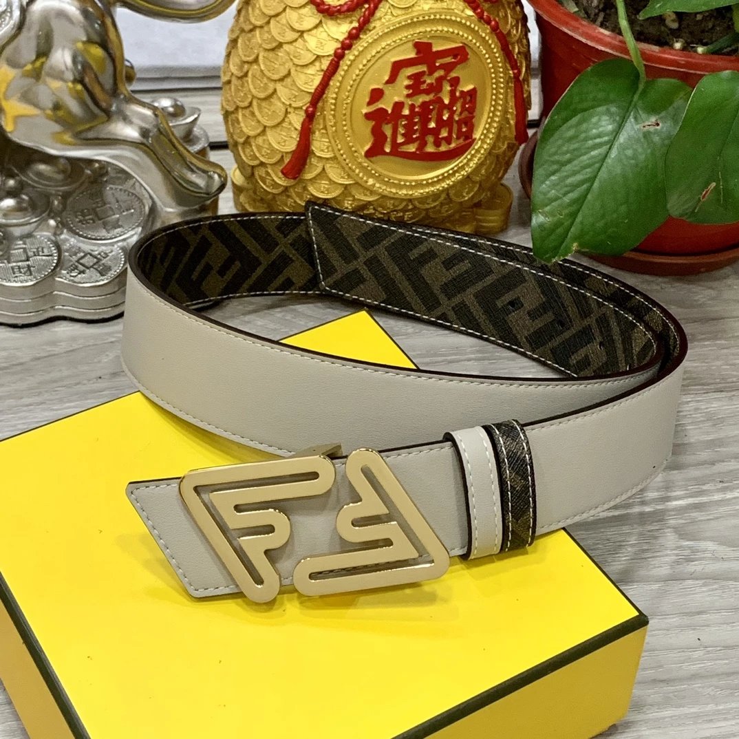 Fendi FF Logo Croc-Embossed Leather Belt Black - 6