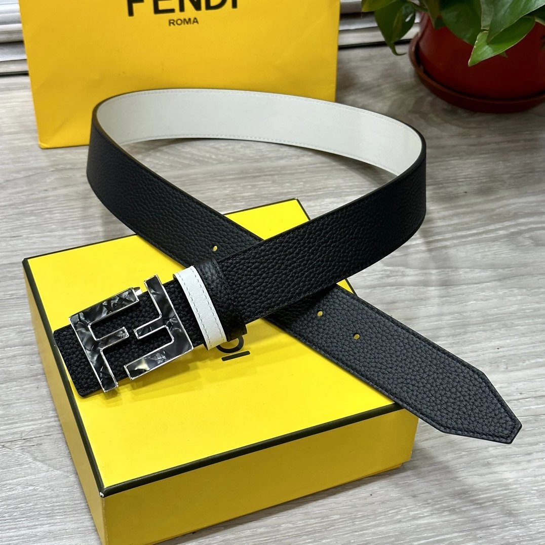 Fendi FF Logo Buckle Leather Belt Black - 12