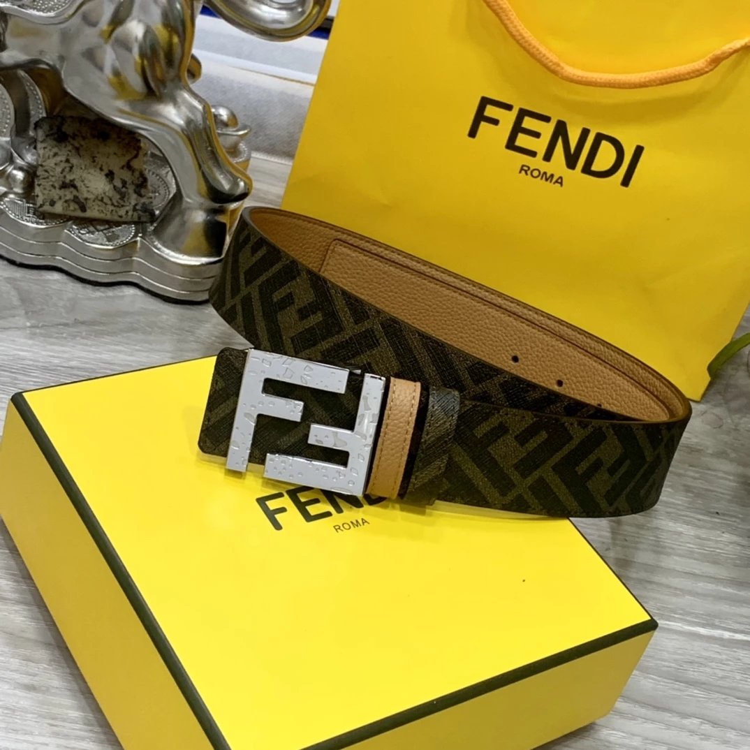 Fendi FF Logo Croc-Embossed Leather Belt Black - 15