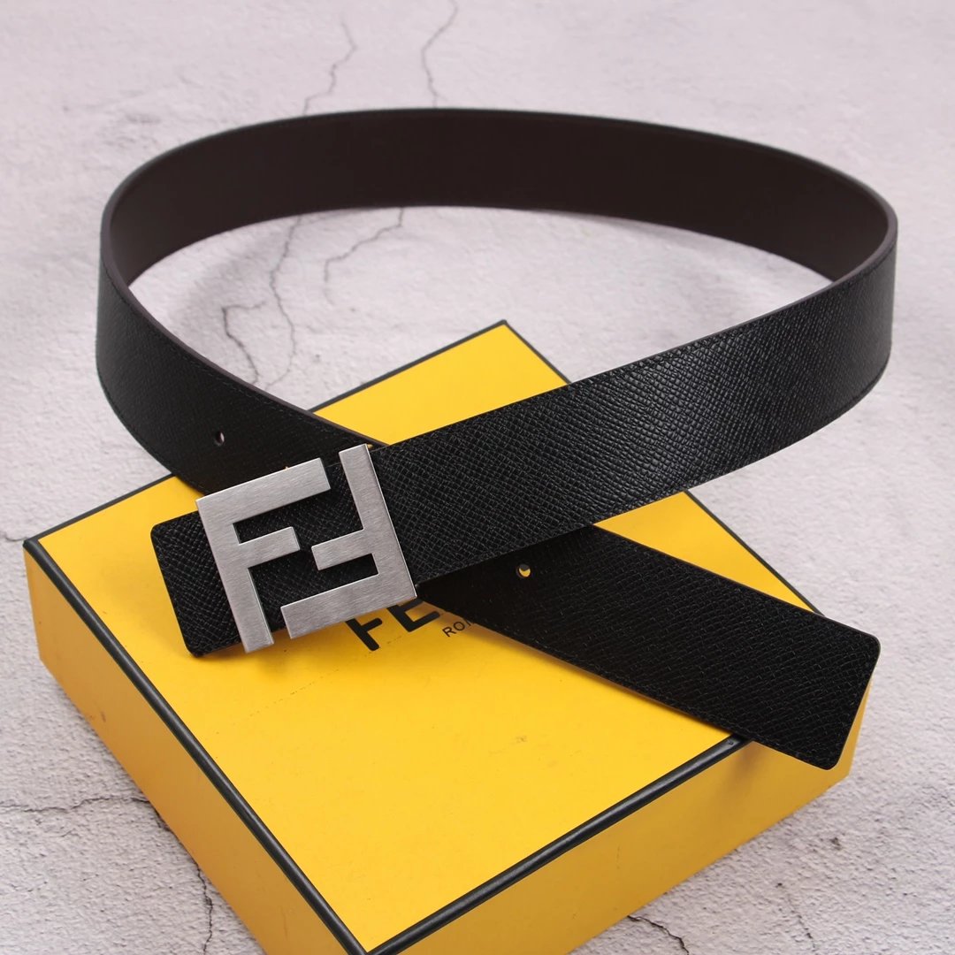 Fendi FF Logo Buckle Leather Belt Black - 14