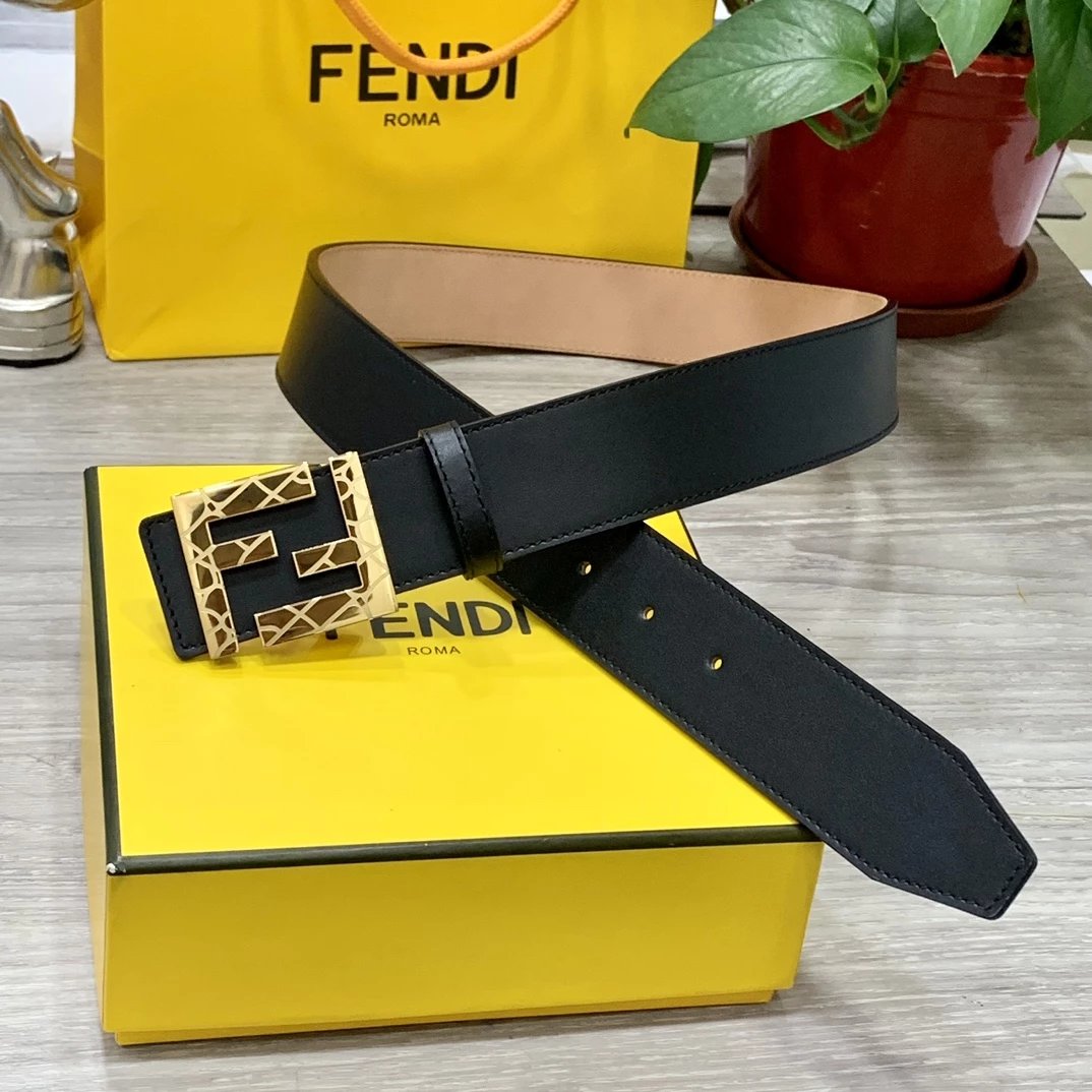 Fendi FF Logo Buckle Leather Belt Black - 7