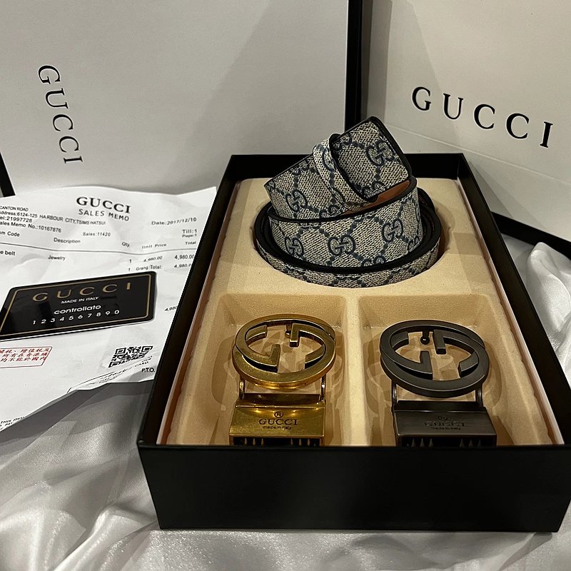 Gucci GG Marmont Canvas Belt with Interchangeable Gold and Silver Buckles - 9