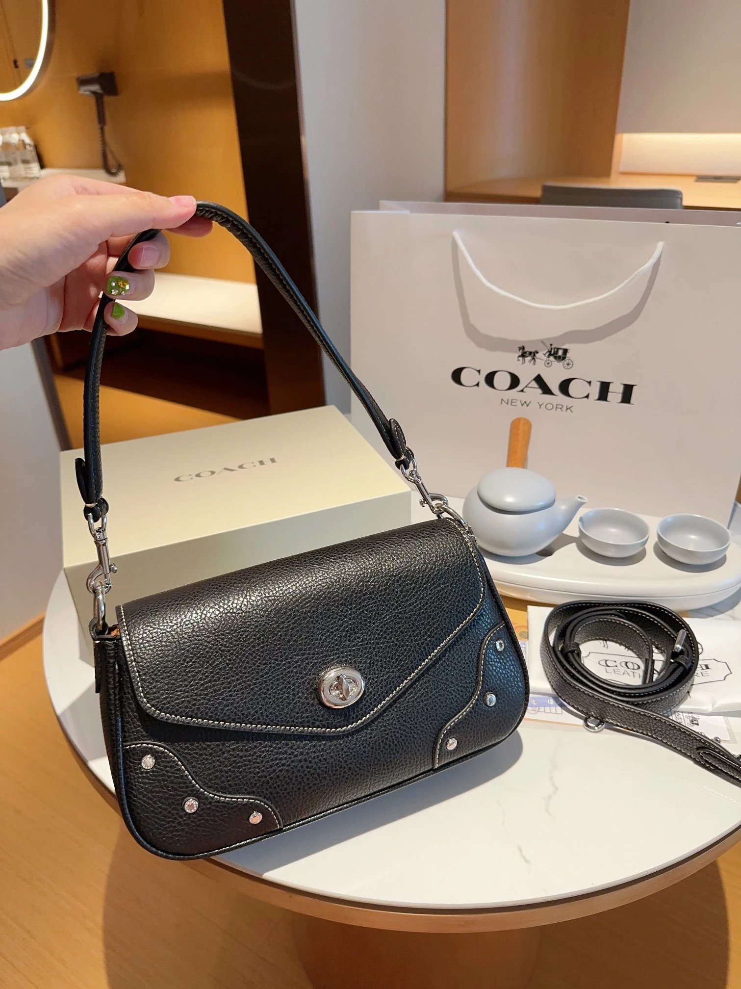 Coach Signature Tote Bag Beige and White with Matching Pouch Handbag - 2