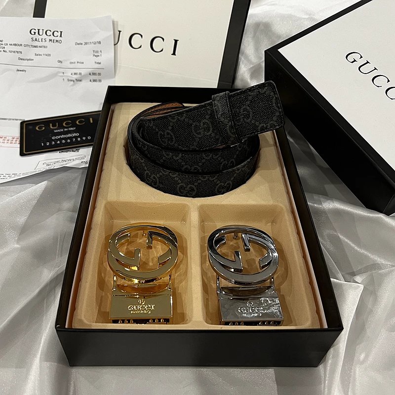 Gucci GG Marmont Canvas Belt with Interchangeable Gold and Silver Buckles - 10