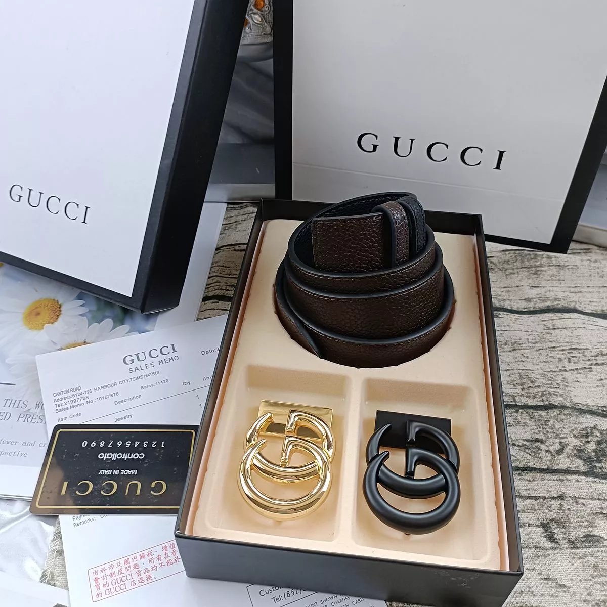Gucci GG Marmont Canvas Belt with Interchangeable Gold and Silver Buckles - 14