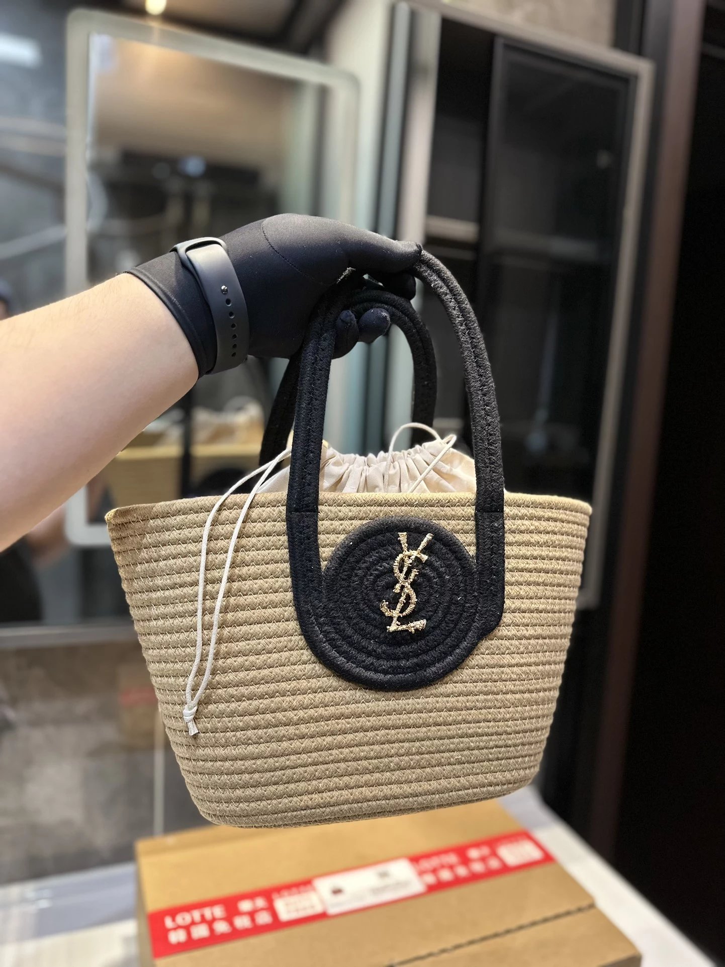 Saint Laurent Raffia Mini Bucket Bag Beige Handbag - 4