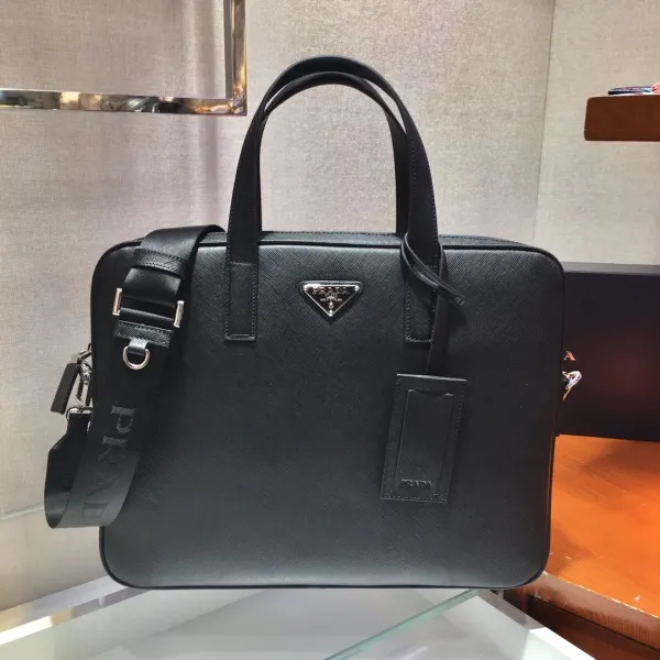 Prada Saffiano Leather Briefcase Black Handbag - 1