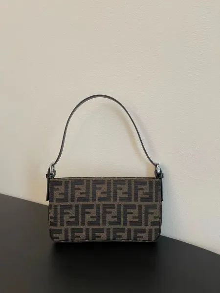 Fendi Baguette Wicker Straw Clutch with Brown Leather Trim Clutches - 2