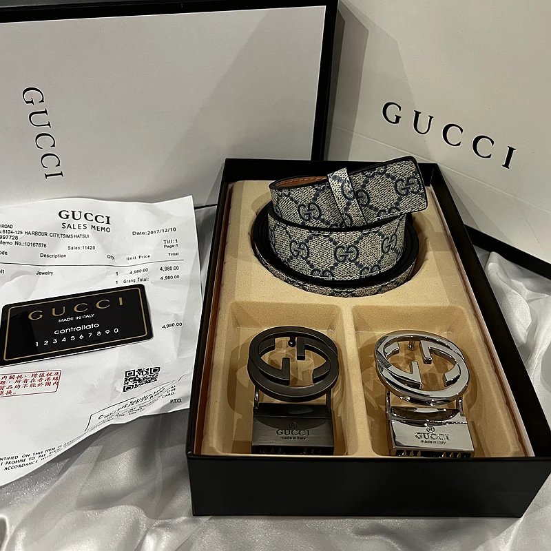 Gucci GG Marmont Canvas Belt with Interchangeable Gold and Silver Buckles - 12