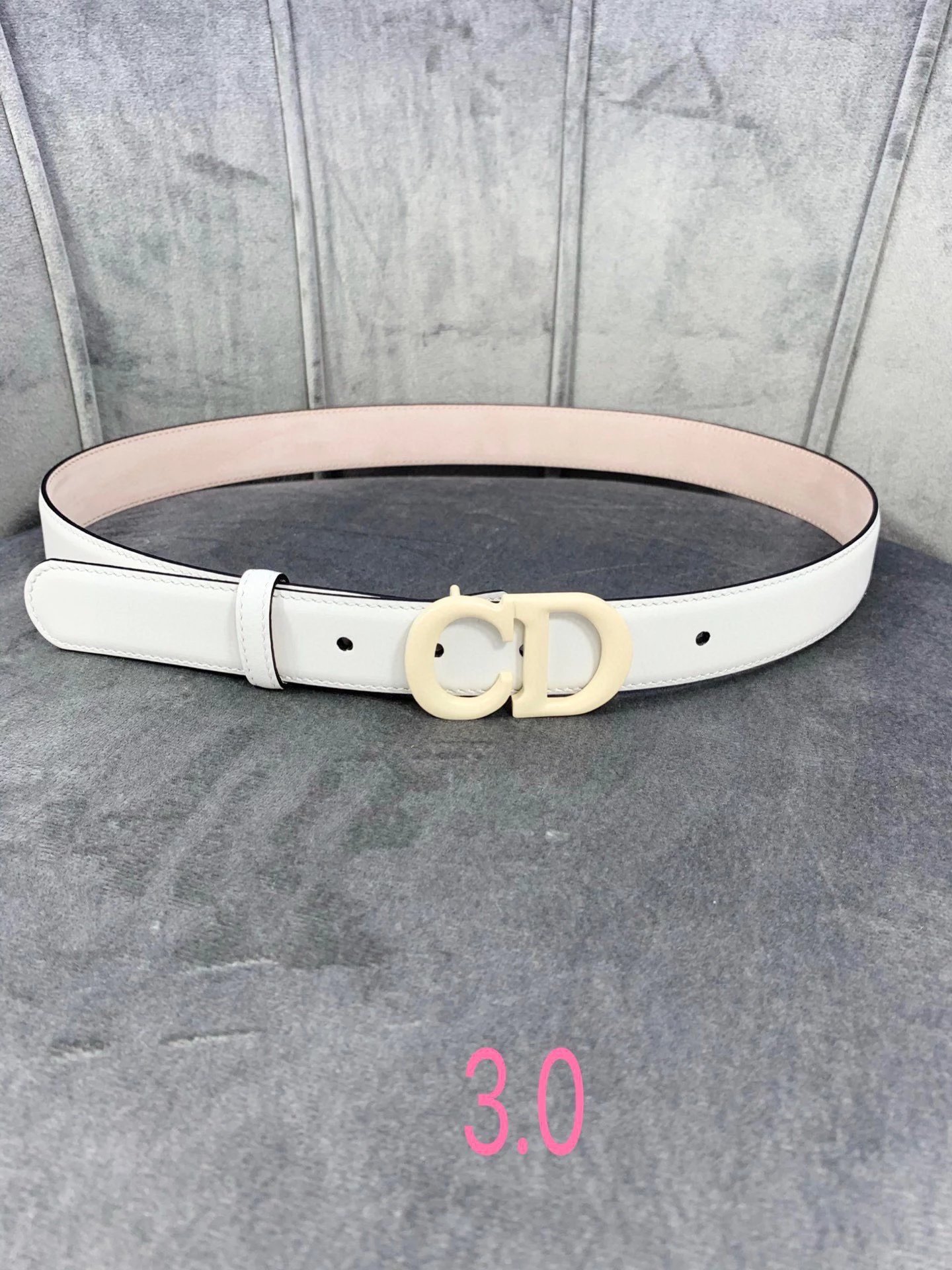 Dior CD Pearl-Embellished Belt Sage Green Leather Belt - 3