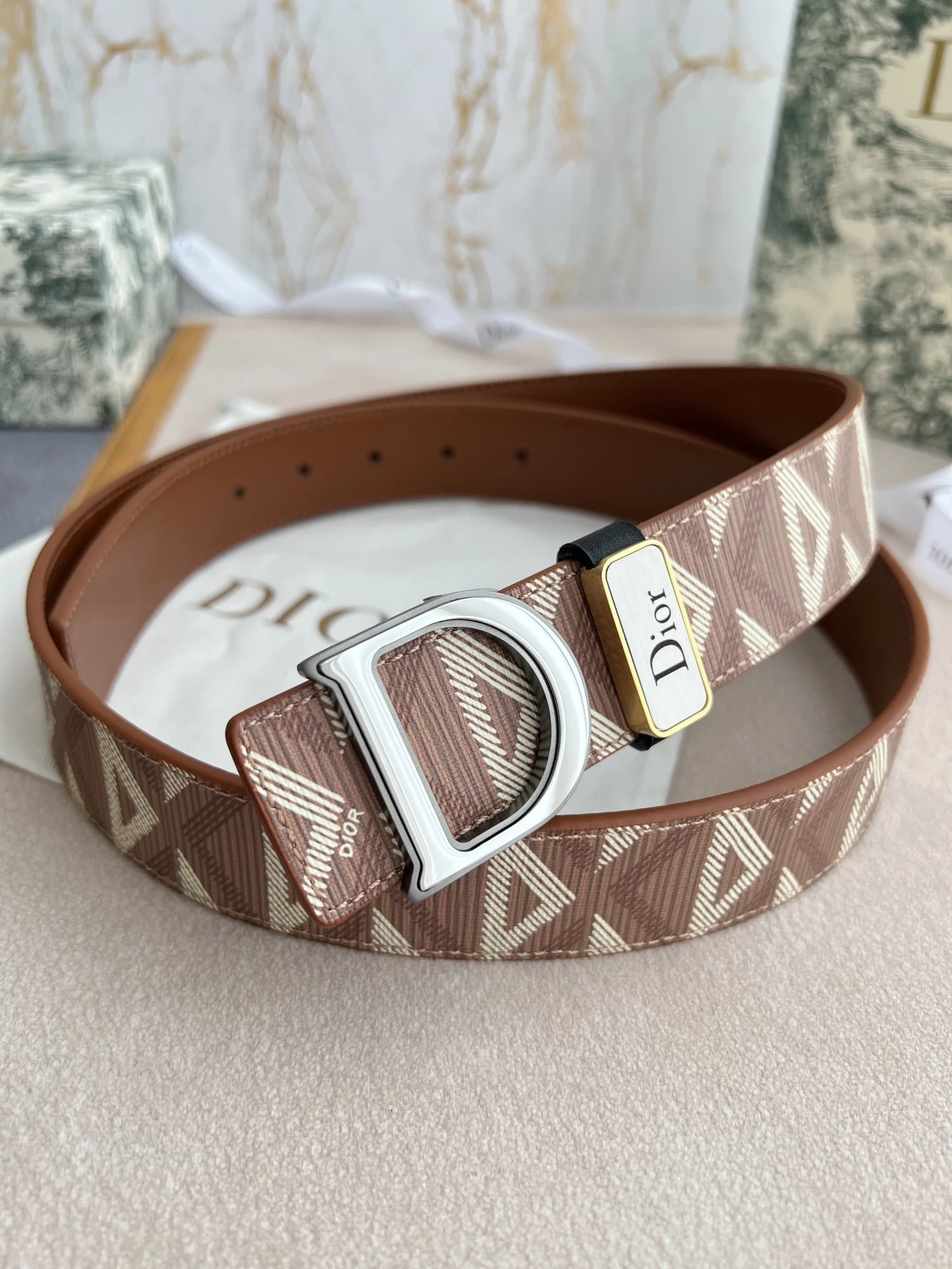 Dior CD Pearl-Embellished Belt Sage Green Leather Belt - 12