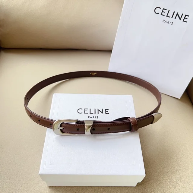 Celine Belts Leather belt with geometric metal buckle product detail image 1