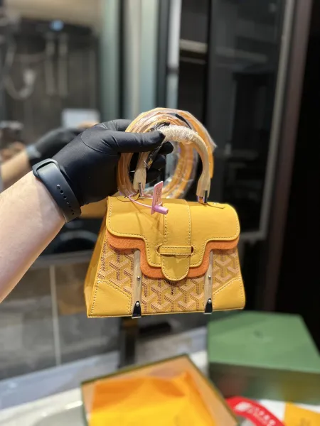 Goyard Saint Louis Mini Handbag Navy Blue with Orange Trim and Wood Handle - 3