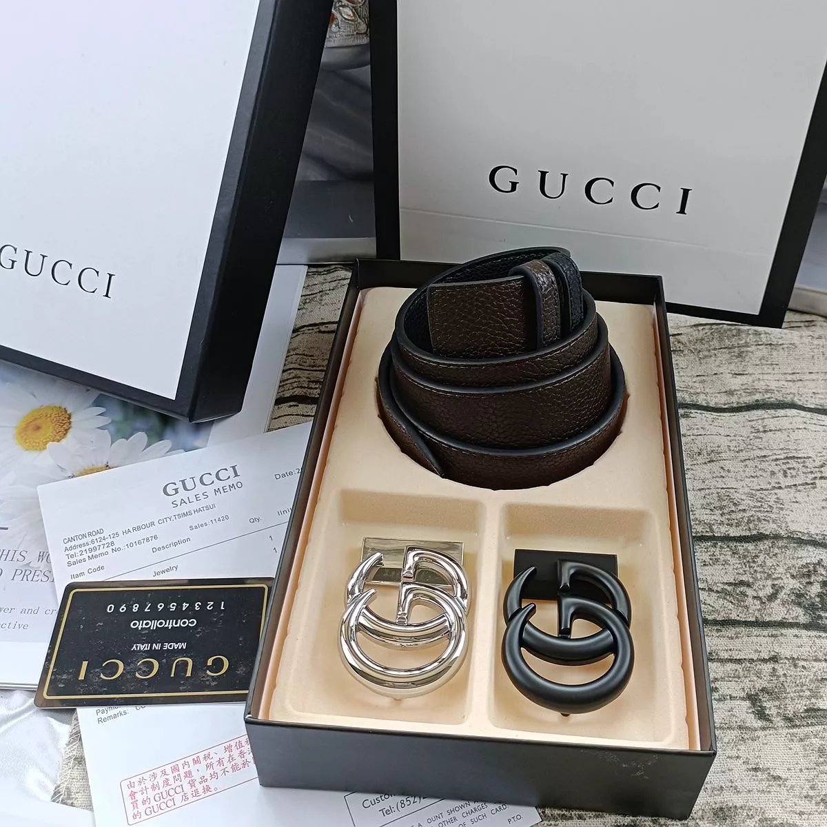 Gucci GG Marmont Canvas Belt with Interchangeable Gold and Silver Buckles - 5