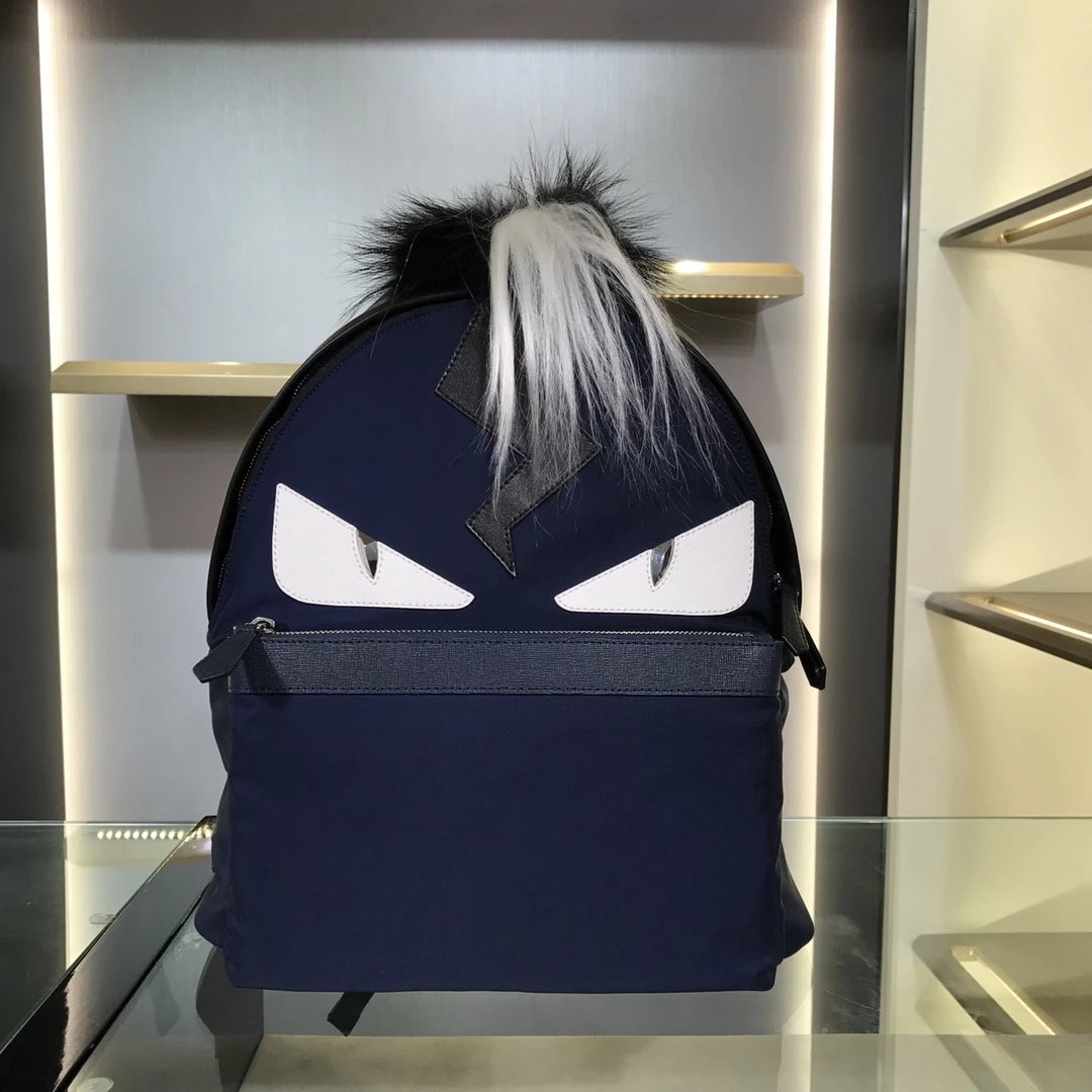 Fendi Monster Eyes Backpack Black with Python and Fur Trim Mini Backpack - 9