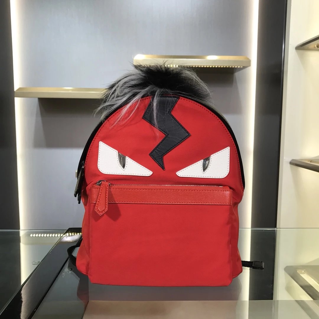 Fendi Monster Eyes Backpack Black with Python and Fur Trim Mini Backpack - 8