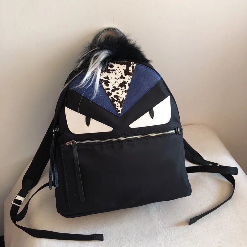 Fendi Monster Eyes Backpack Black with Python and Fur Trim Mini Backpack - 5