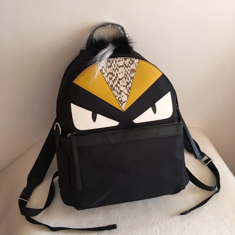 Fendi Monster Eyes Backpack Black with Python and Fur Trim Mini Backpack - 6
