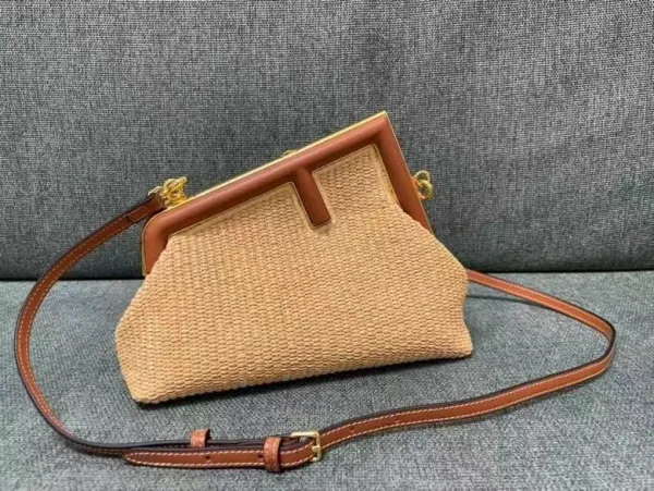 Fendi Baguette Wicker Straw Clutch with Brown Leather Trim Clutches - 1