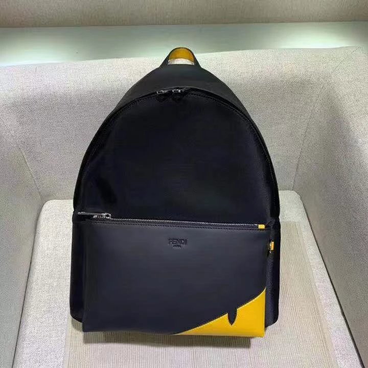 Fendi Monster Eyes Backpack Black with Python and Fur Trim Mini Backpack - 4