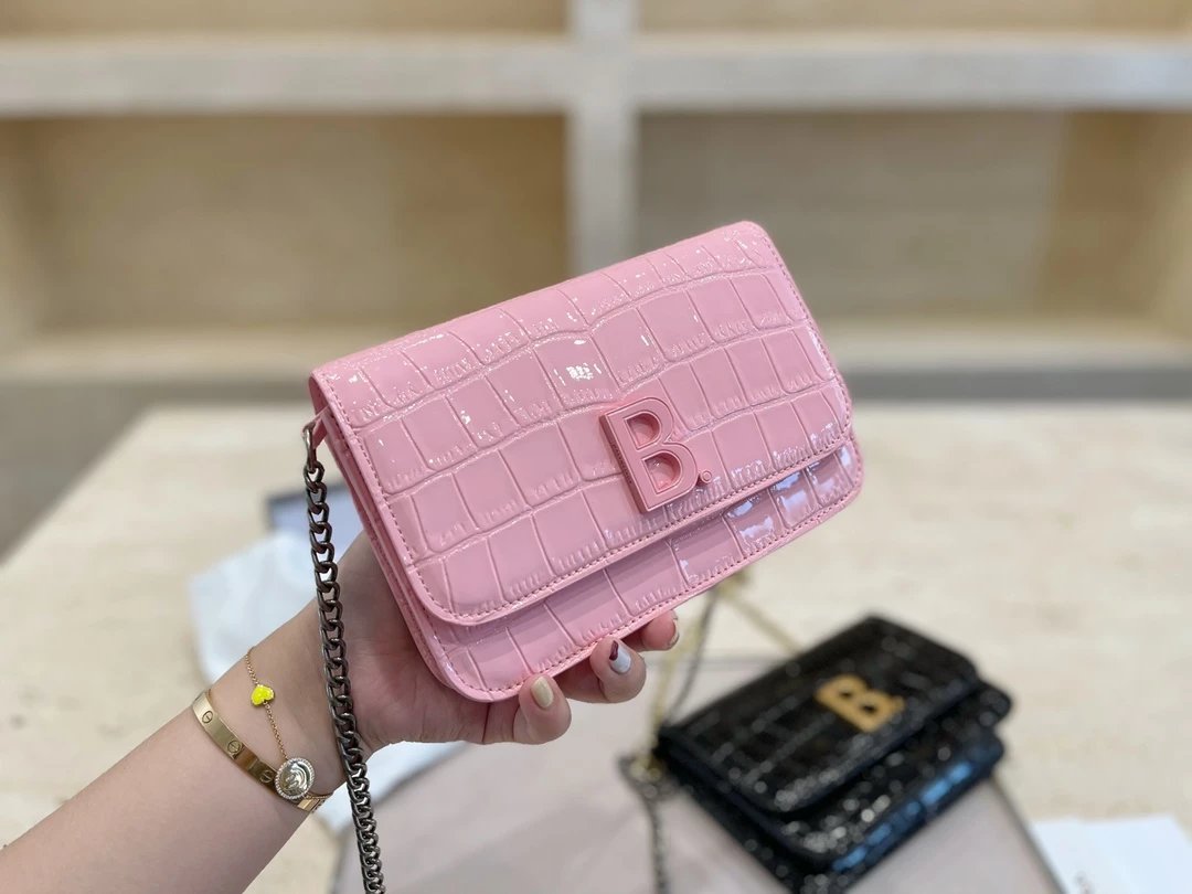 Balenciaga B-Bag Croc-Embossed White Leather Wristlet Clutches - 7