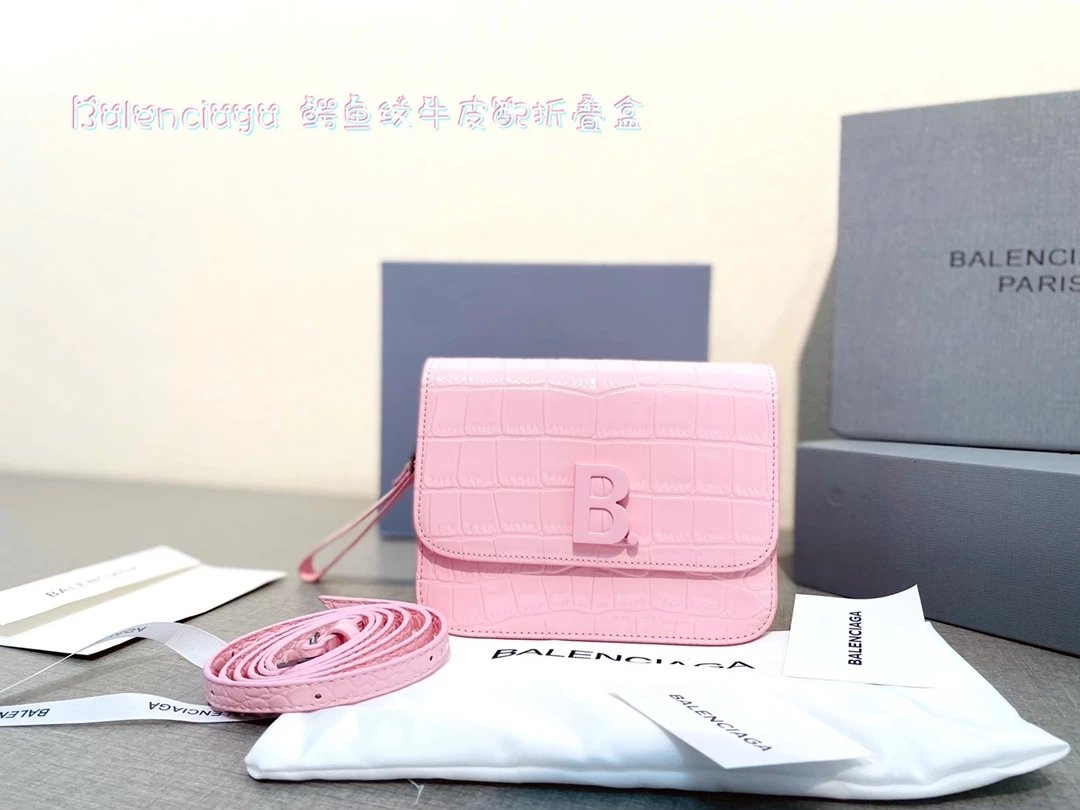 Balenciaga B-Bag Croc-Embossed White Leather Wristlet Clutches - 5