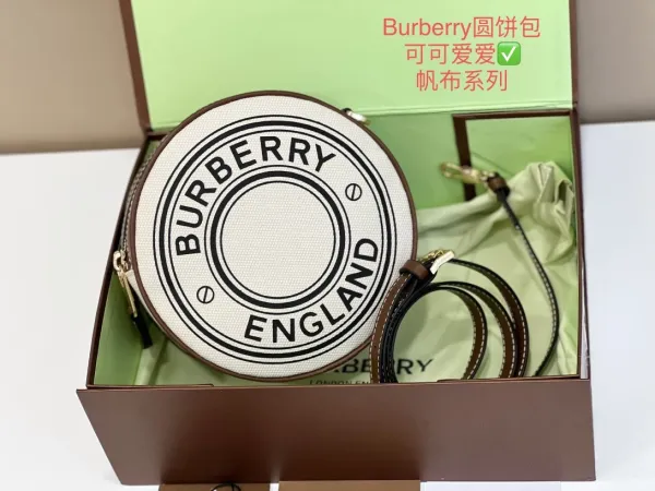 Burberry Logo Print Round Crossbody Bag White and Black - 2