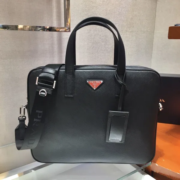 Prada Saffiano Leather Briefcase Black Handbag - 3