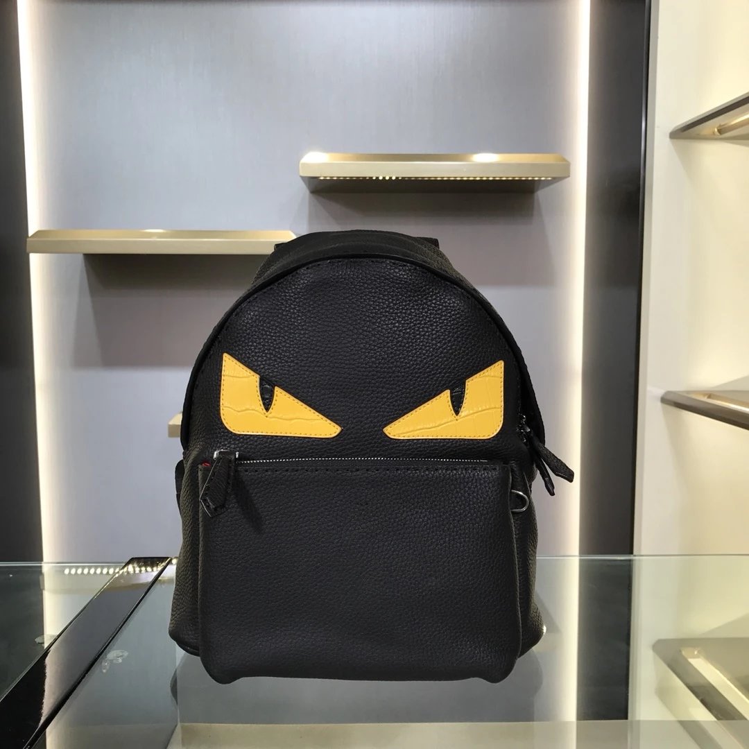 Fendi Monster Eyes Backpack Black with Python and Fur Trim Mini Backpack - 7