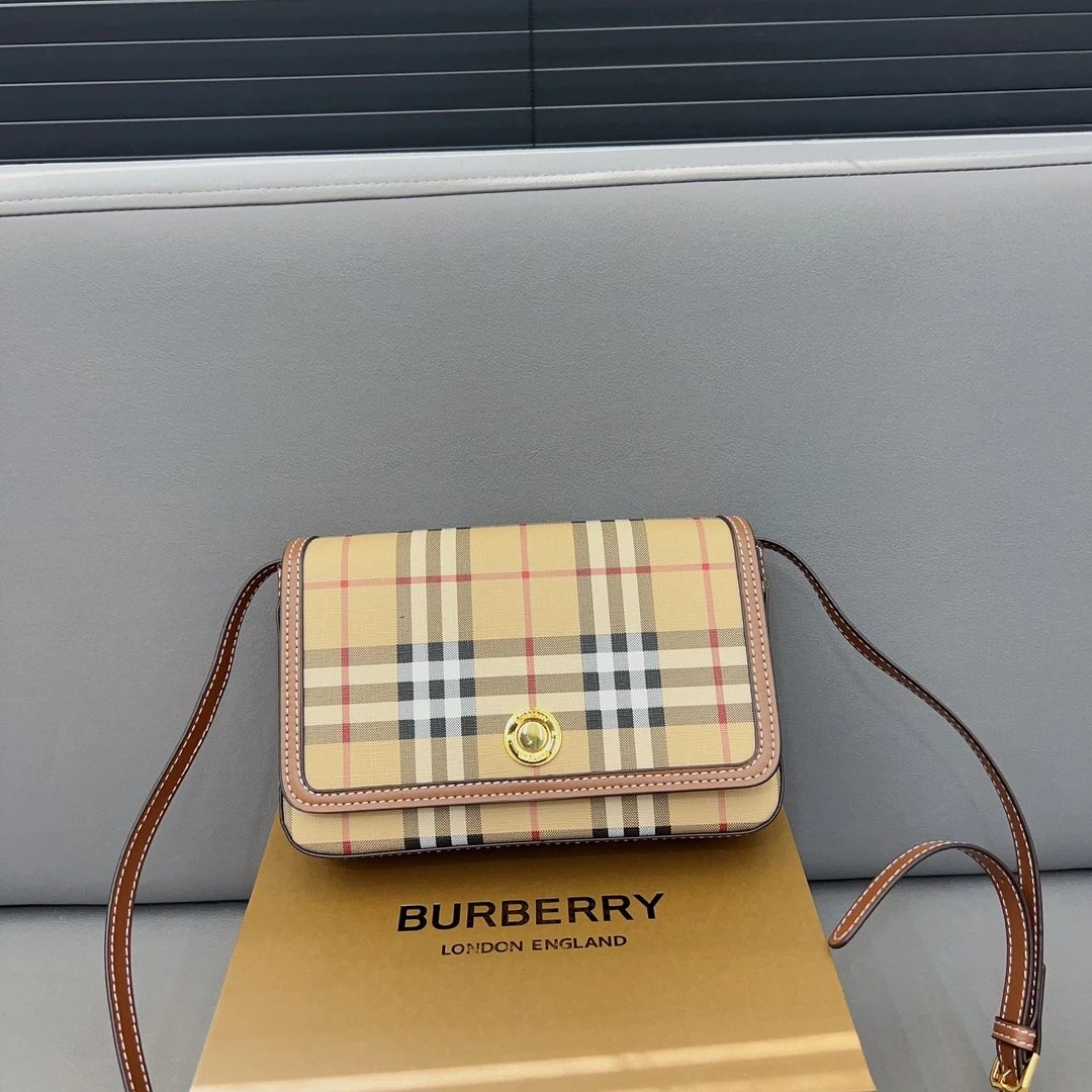 Burberry Check Canvas Tote Bag Beige Black Red Handbag - 3