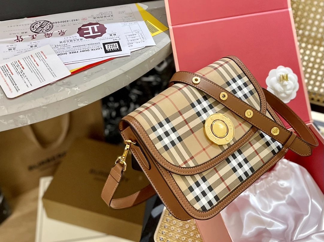 Burberry Vintage Check Mini Saddle Bag Beige Plaid Crossbody Bag - 2