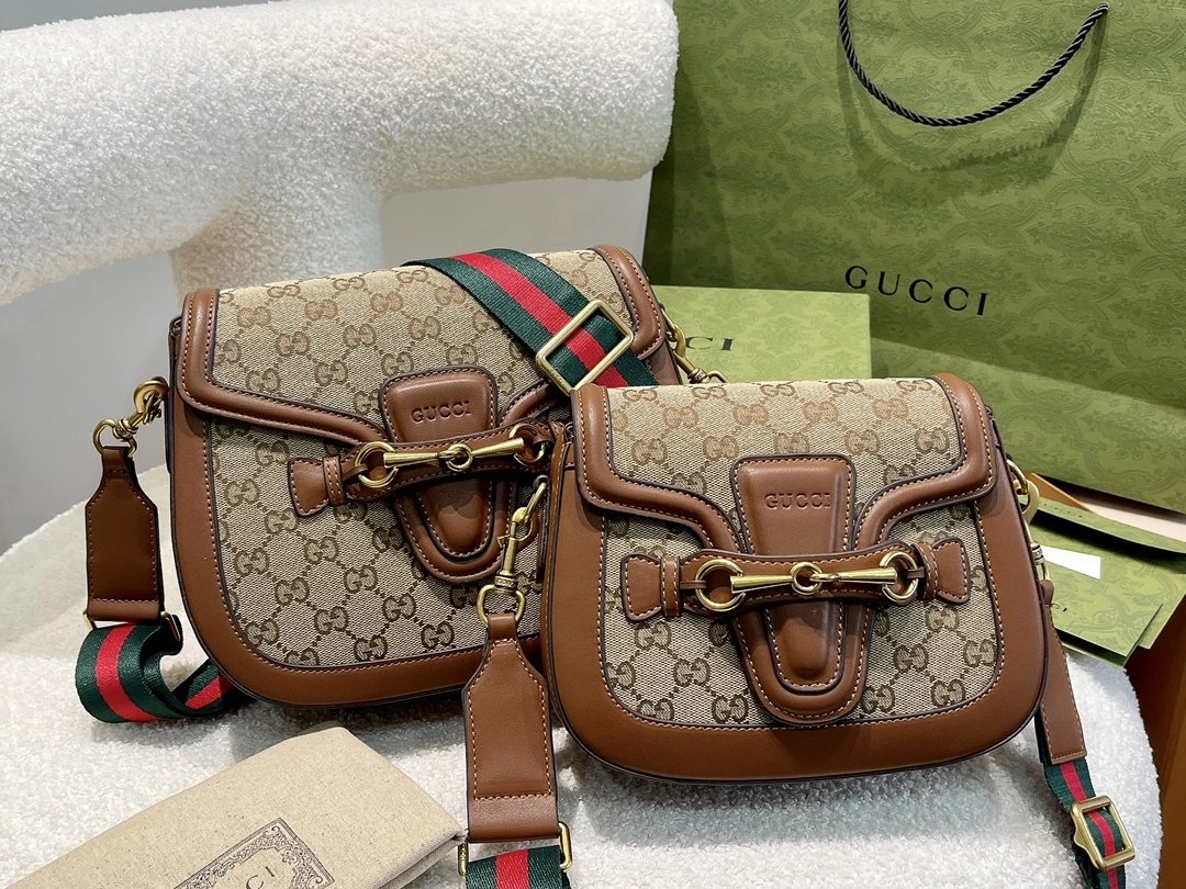 Gucci Horsebit 1955 Mini Saddle Bag Beige and Brown Canvas Crossbody Bag - 13