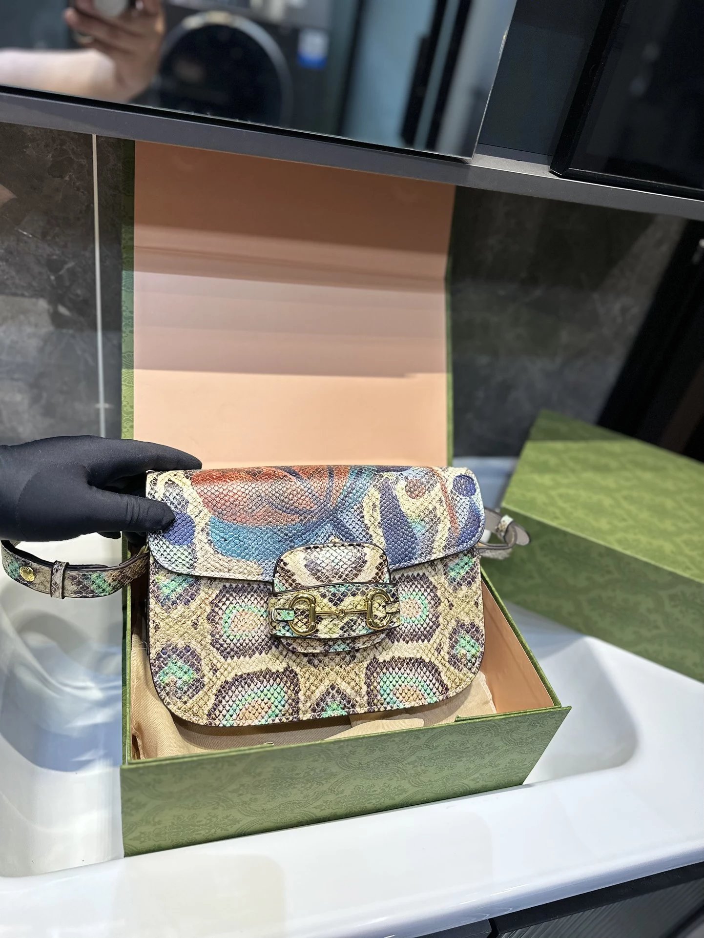 Gucci Horsebit 1955 Mini Saddle Bag Beige and Brown Canvas Crossbody Bag - 15