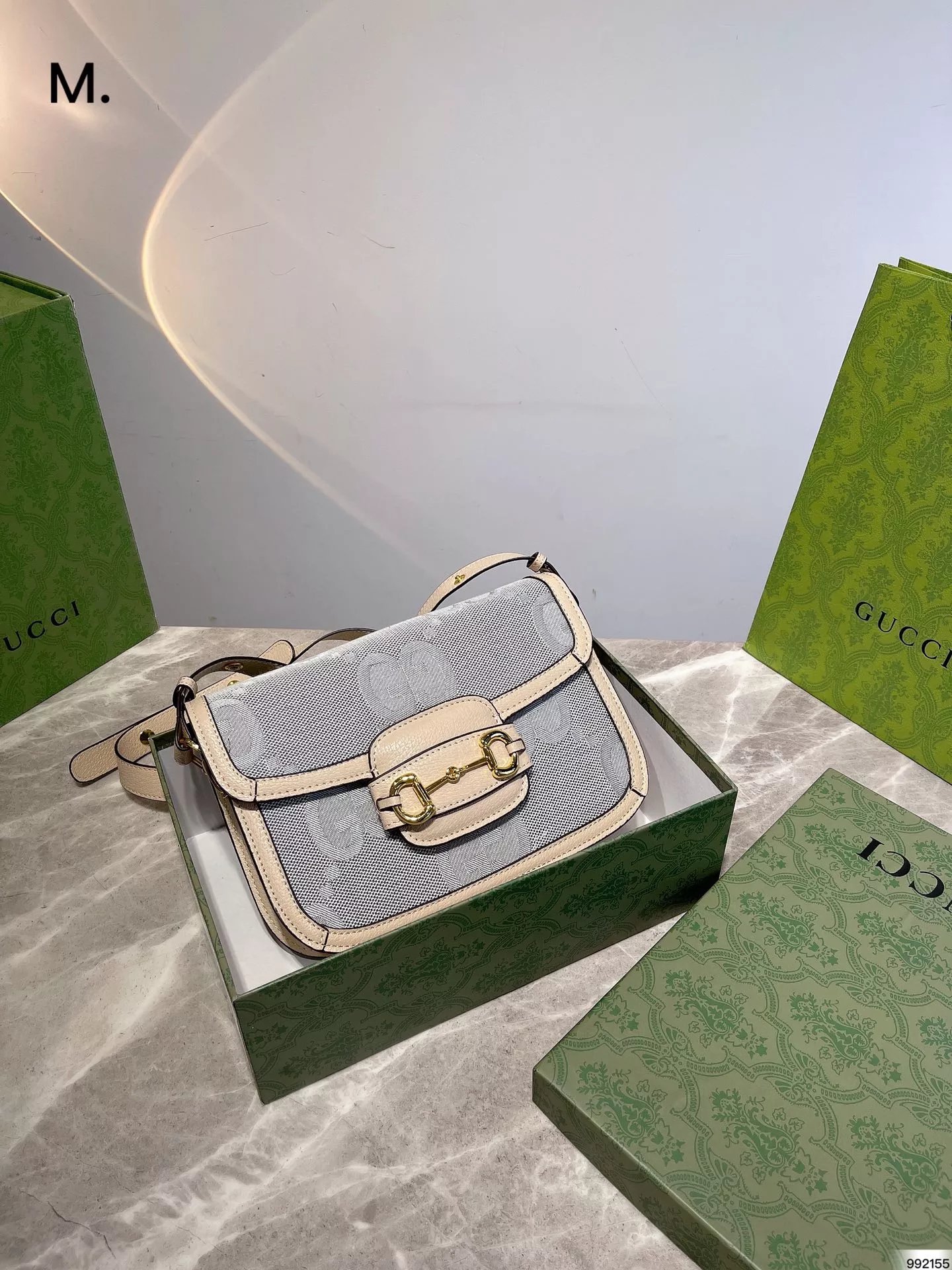 Gucci Horsebit 1955 Mini Saddle Bag Beige and Brown Canvas Crossbody Bag - 12