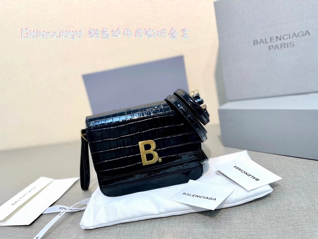 Balenciaga B-Bag Croc-Embossed White Leather Wristlet Clutches - 4