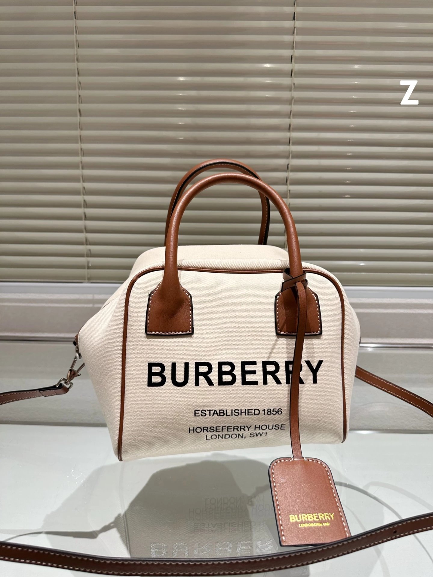 Burberry Logo Canvas Boston Bag Beige with Brown and Orange Accents Handbag - 7