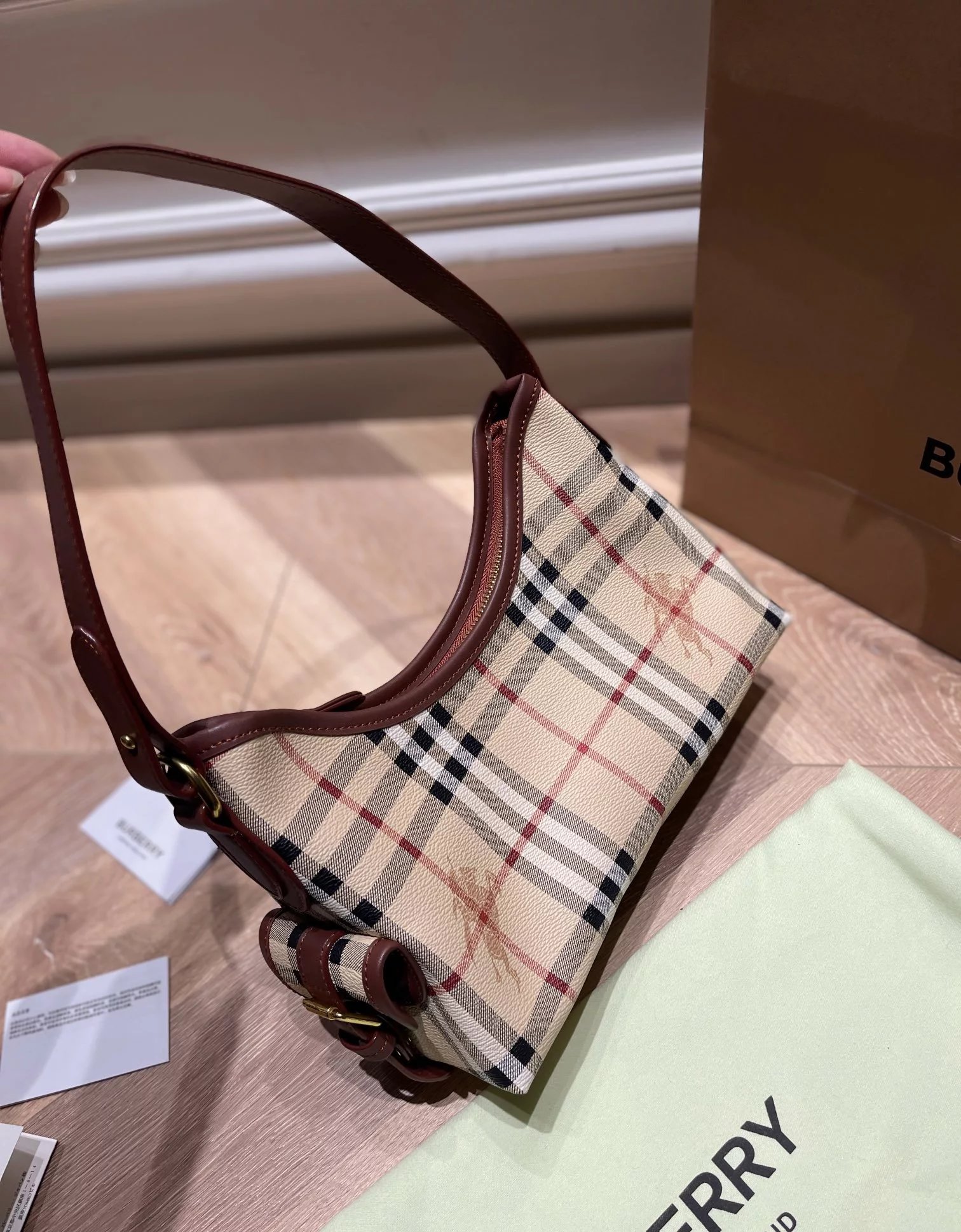 Burberry Vintage Check Bucket Bag Beige and Brown Handbag - 6