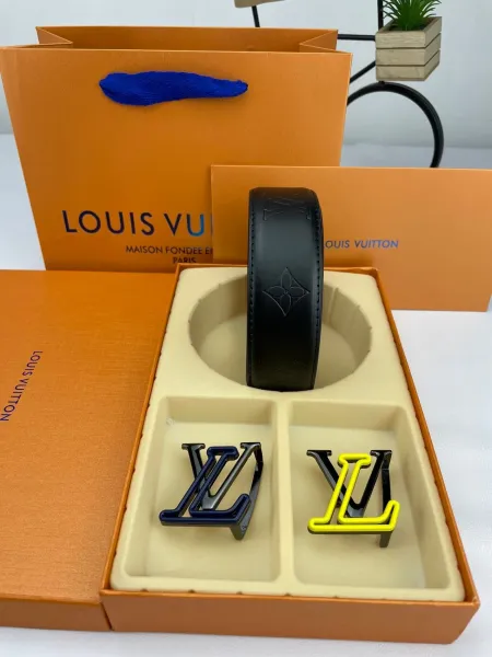 Louis Vuitton LV Initiales Belt Black with Interchangeable Blue and Yellow Buckles - 1