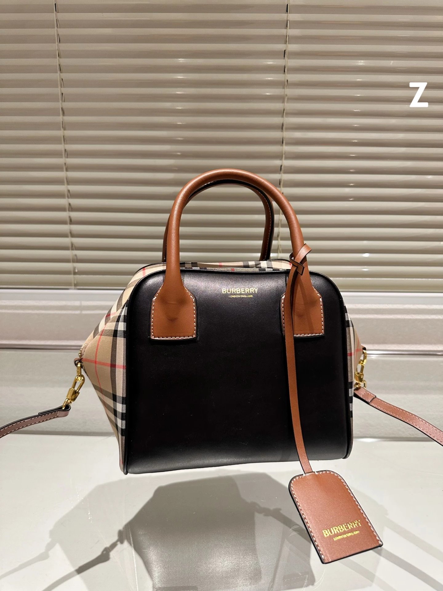 Burberry Logo Canvas Boston Bag Beige with Brown and Orange Accents Handbag - 6