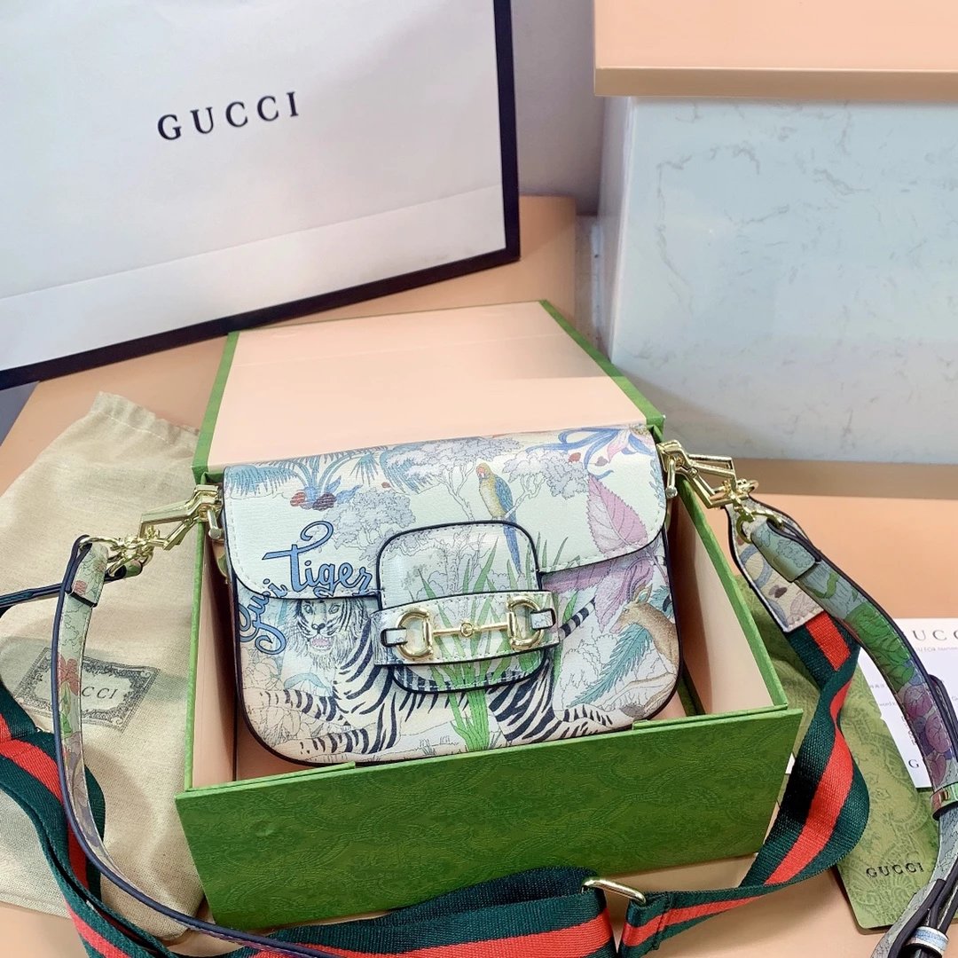 Gucci Horsebit 1955 Mini Saddle Bag Beige and Brown Canvas Crossbody Bag - 14
