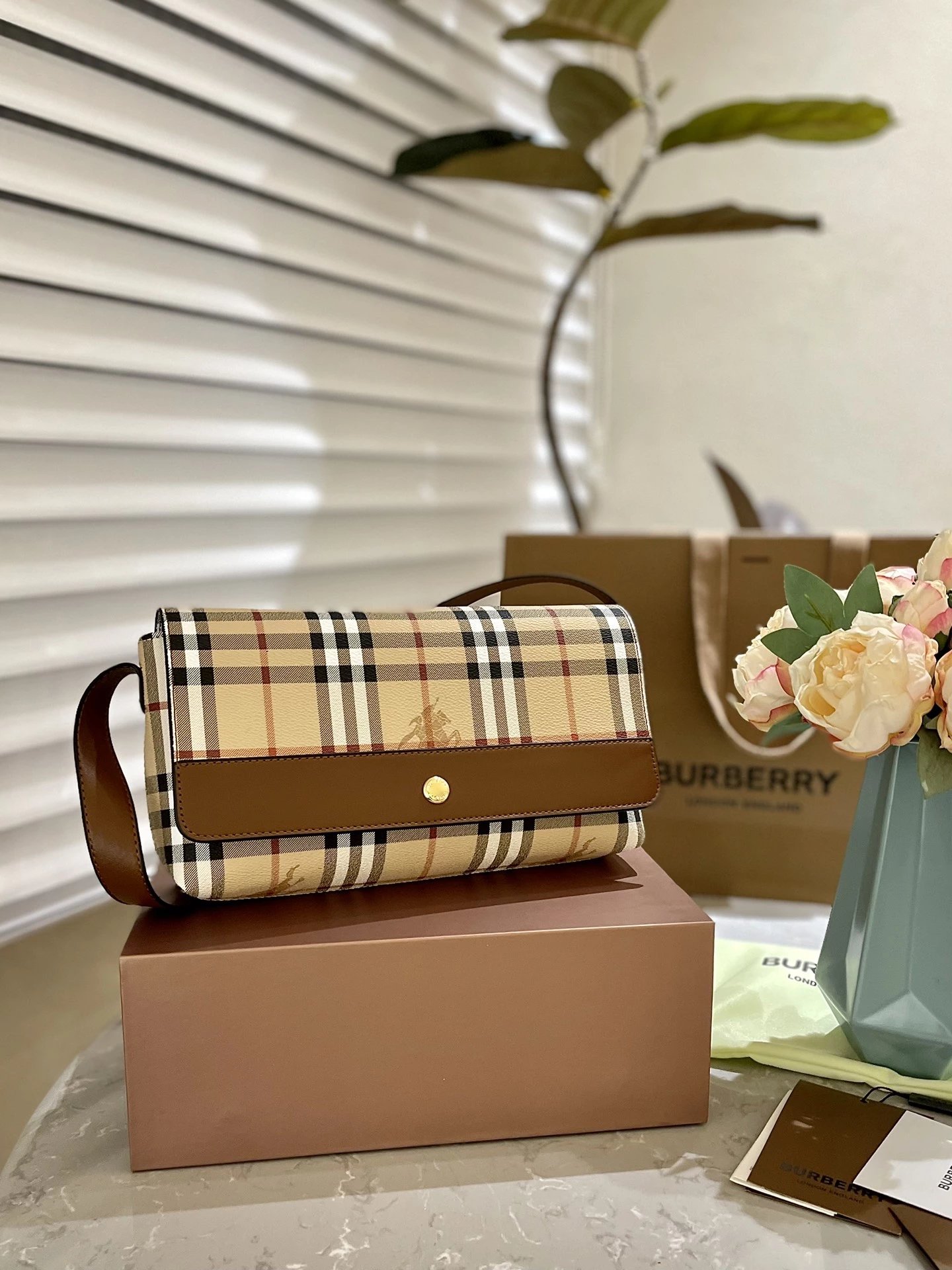 Burberry Vintage Check Bucket Bag Beige and Brown Handbag - 4