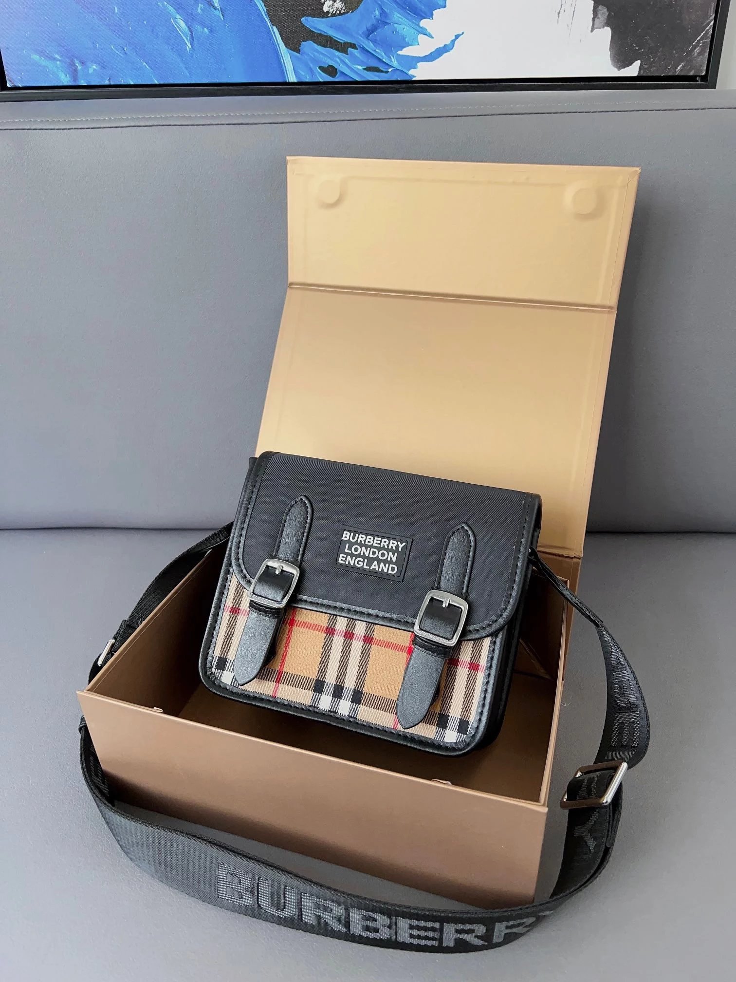 Burberry Vintage Check Mini Saddle Bag Beige Plaid Crossbody Bag - 4