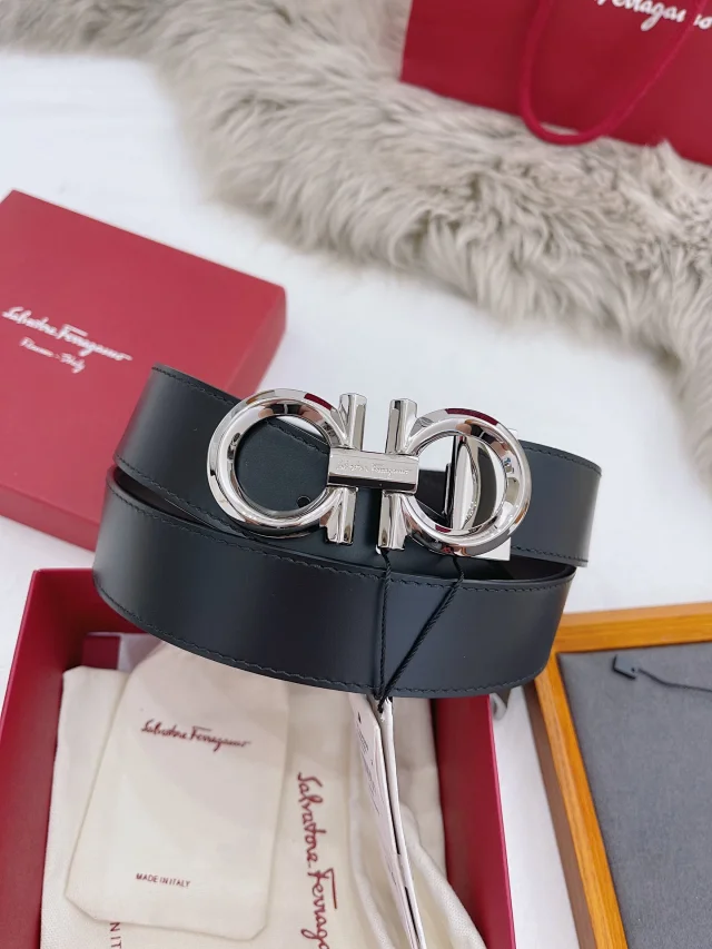 Salvatore Ferragamo Belts Black leather belt with double Gancini buckle product detail image 12